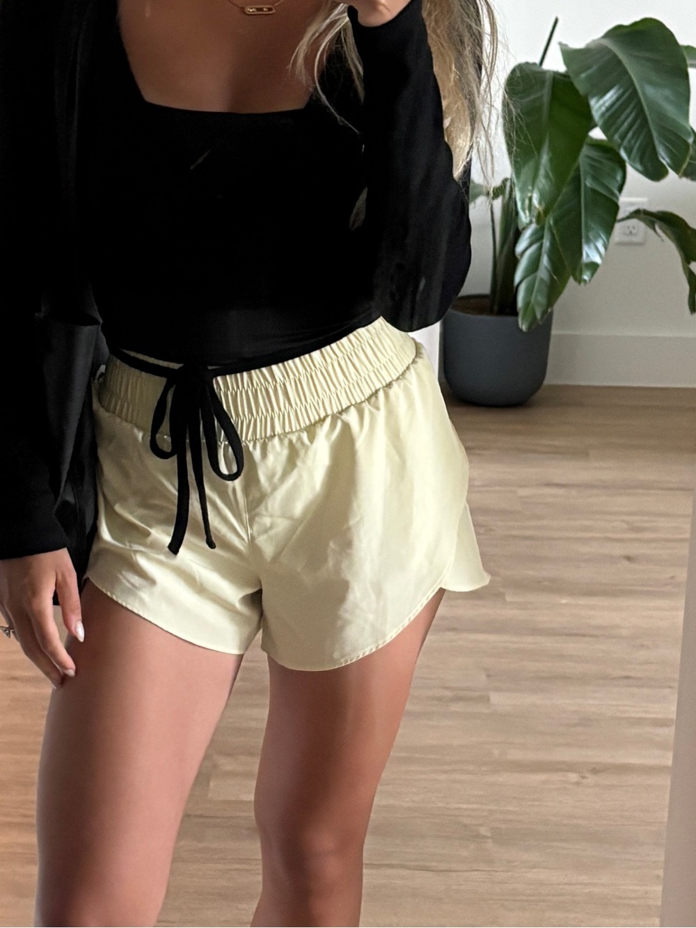 Light Yellow Women's Drawstring Athletic Shorts